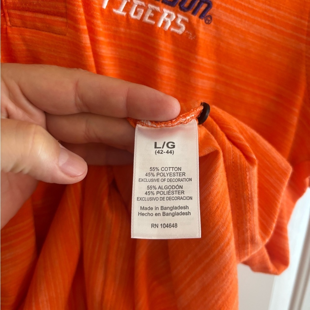 Clemson Tigers Orange Polo Shirt Men’s Large Cotton Blend Striped Short Sleeve - Picture 3 of 6